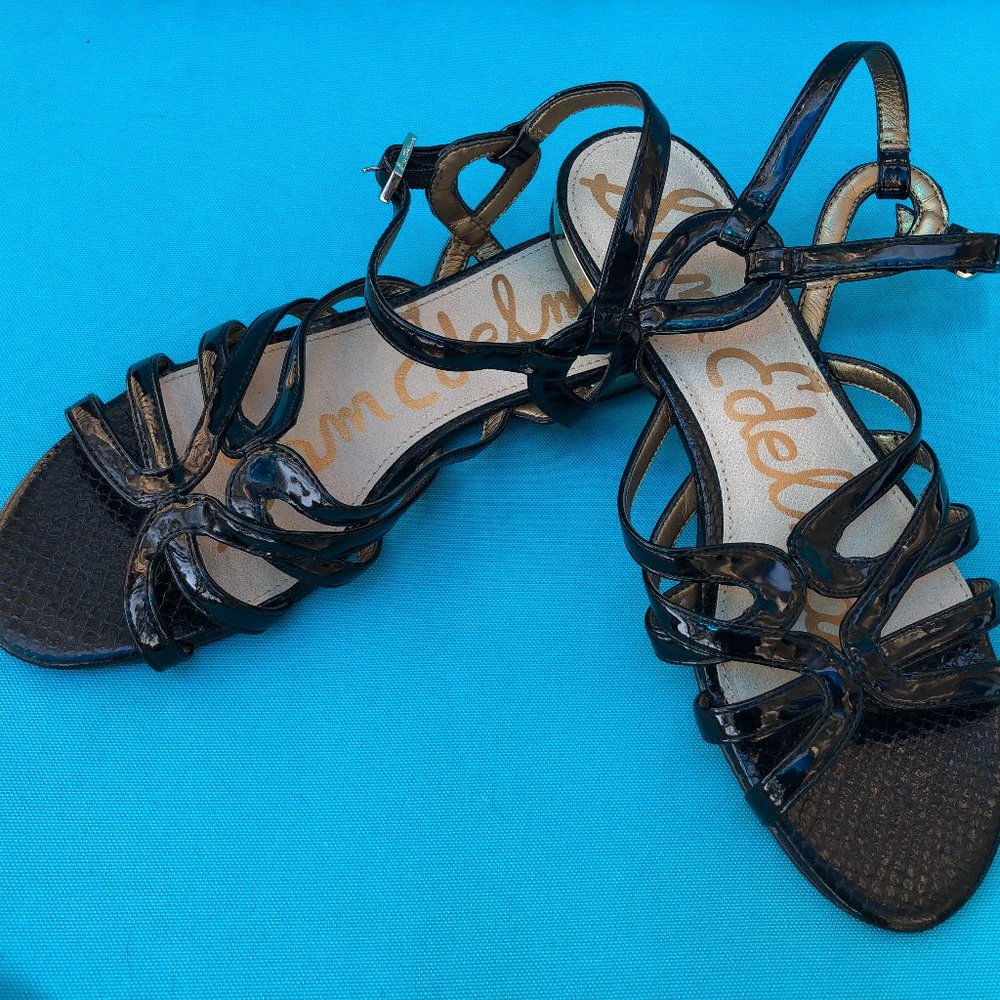 Sam Edelman Daphnie Black Patent Leather Strappy Sandals